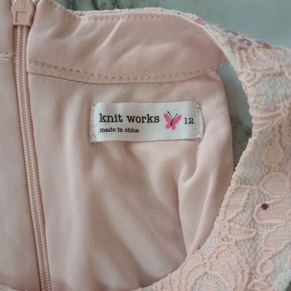 Knitworks Hi Low Halter Top Sleeveless Sequin Peach Color Dress Size 12 - Picture 8 of 13